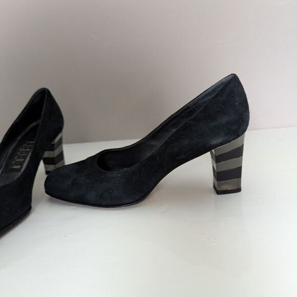 Vision Comfort Vintage Black Suede Pumps – Unique Striped Heels, Size 7B - Picture 8 of 10
